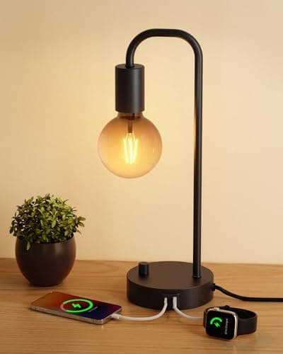 ONEWISH Fully Dimmable Warm Bedside Lamps for Kids Reading (2700K Bulb Included) — USB Black 1 pack