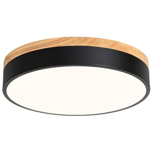 Minimalist Black 15.7" Dimmable LED Oak Flush Mount Ceiling Light — Black