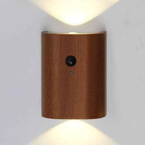 LANDGOO White Ash Wood Motion Sensor Step Light Rechargeable LED Indoor Wall Lamp — Walnut Wood 1PC