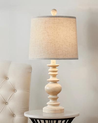 BOBOMOMO 20.5" Farmhouse Resin Side Table Lamp for Bedrooms & Living Room — 1 Pack Antique White