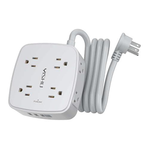 6 Ft Wall-Mount Surge Protector with 8 Outlets & 4 USB Ports, Extender Included, ETL Listed, White — Grey
