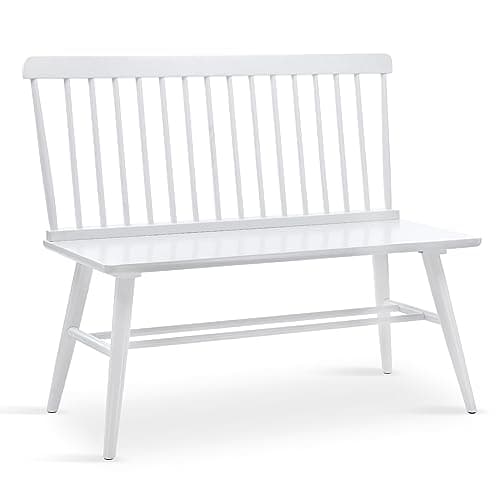 DUHOME Black Farmhouse Wooden Bench with Spindle Back for Entryway Balcony — White