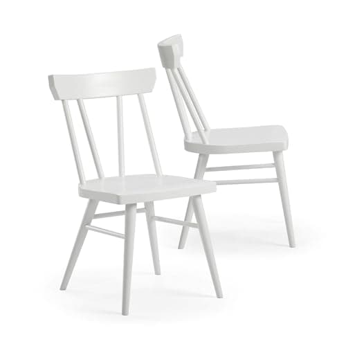 Windsor Walnut Solid Wood Farmhouse Dining Chair, Pack of 2 — White