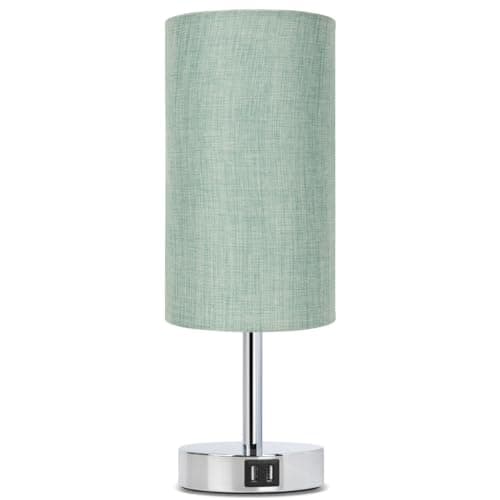 Yarra-Decor Touch-Control Bedside Table Lamp with USB, 3-Way Dimmable, Round Fabric Shade — Light Denim Blue