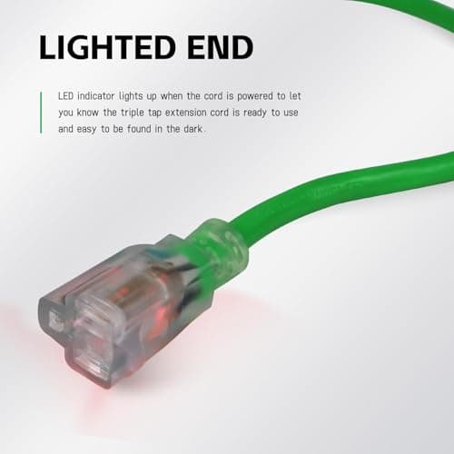EP 6 Ft Outdoor Extension Cord, Heavy Duty Waterproof Cable, 3 Prong Grounded, Lighted Endpoint, for Lawn & Garden Appli