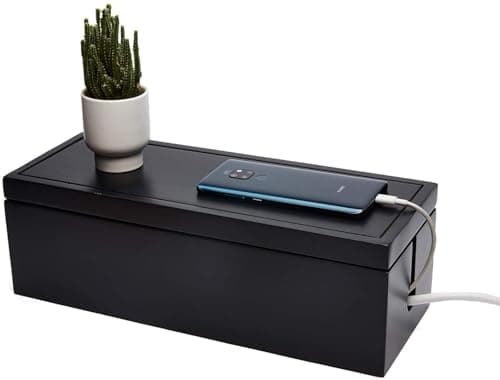 Changsuo Brown Wooden Cable Organizer for Desktop Power Strips — Black