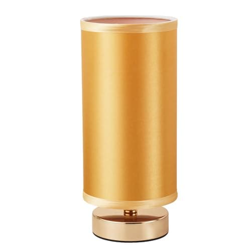 Fabric Wooden Table Lamp, Cylinder Black Base, Bedside & Desk Lamp — Gold