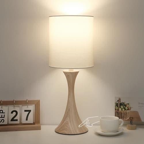 3 Way Dimmable Touch Control Wood Grain Farmhouse Bedside Lamp