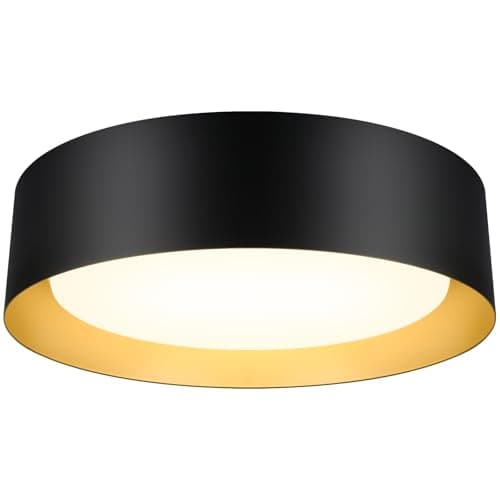 13in 250W Equivalent Dimmable 3CCT Adjustable LED Flush Mount Ceiling Light, Black & Wood — Matte Black(3CCT)