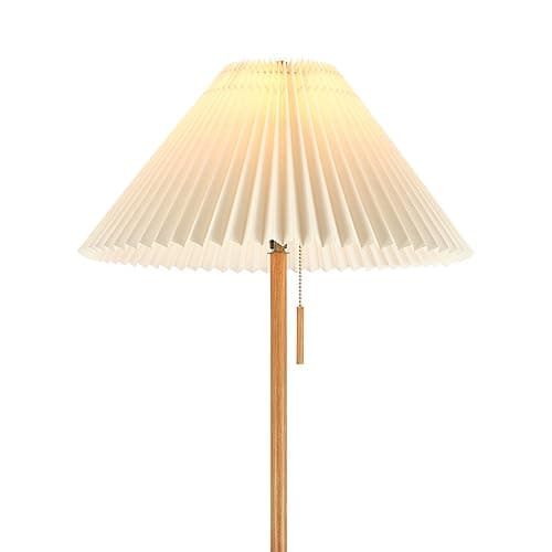 GLOBE Electric 62" Wood Toned Floor Lamp with Pleated Fabric Shade