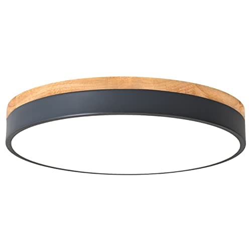 Minimalist Black 15.7" Dimmable LED Oak Flush Mount Ceiling Light — Gray