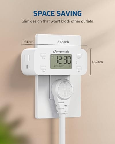 24 Hour Programmable Timers for Outlets & Lights, 2-Pack DEWENWILS, 125V 15A 1000W, 3-Prong Plug