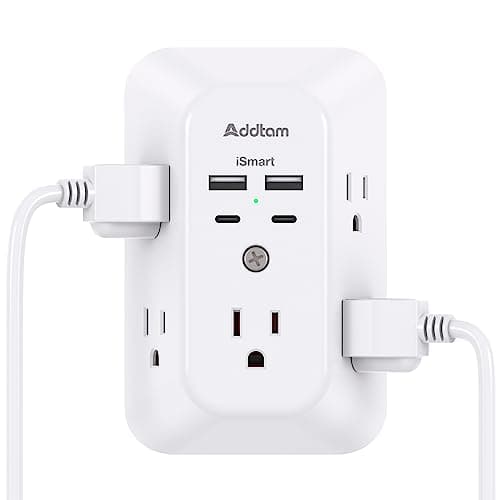 Addtam 1800J 3-Sided Power Strip with 5 Outlets & 4 USB Ports Surge Protector — White