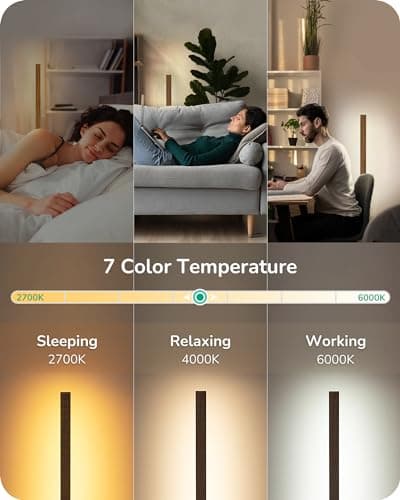 EDISHINE Wood LED Corner Floor Lamp, Dimmable with Remote, 7 Color Temperatures 2700-6000K