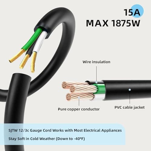 EP 3 Heavy Duty Black 12/3 SJTW Extension Cord - Lawn, Garden, Appliances