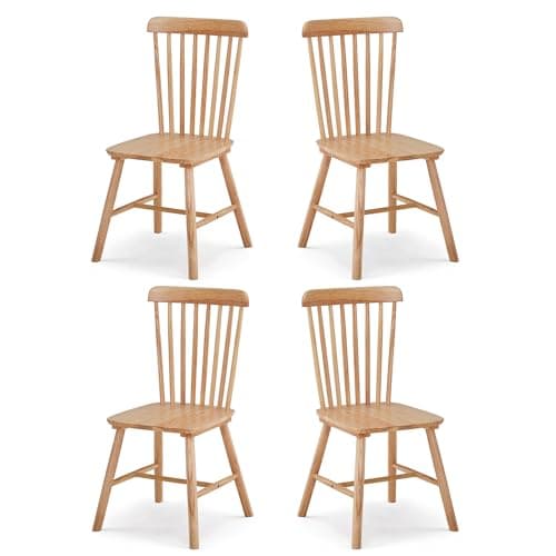 4-Piece Farmhouse Solid Wood Windsor Dining Chair Set with Spindle Back