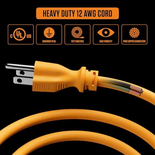 75ft Retractable Cord Reel with Safety Overload Protection and 4 Outlets, 2 USB Ports