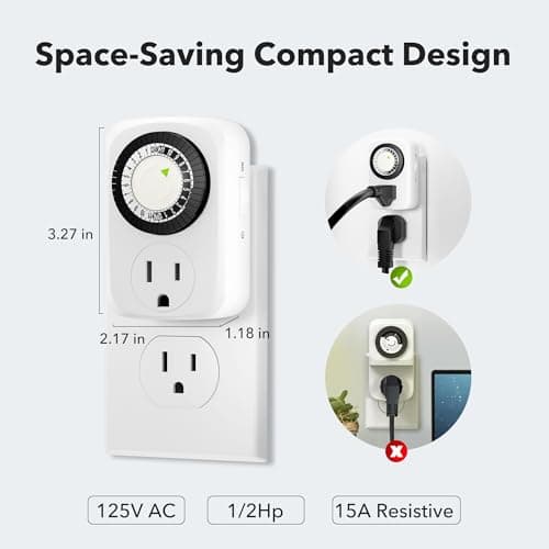 HBN Indoor 24-Hour Mechanical Timer, 30 Min Intervals, 3-Prong, 2-Pack, ETL Listed