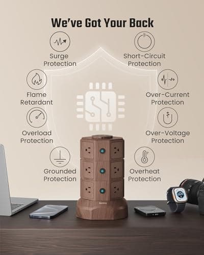 Power Strip Tower with Wireless Charger for Home Office