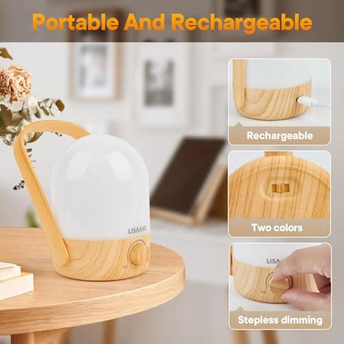 Wooden Portable Cordless Rechargeable Bedside Lamp for Nightstand