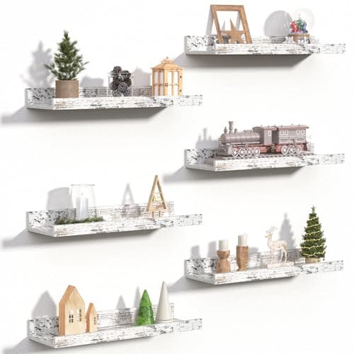 Usimples Brown Floating Shelves for Wall Decor & Storage Set of 6 — Rustic White