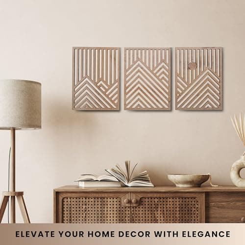Modern Wooden Wall Sculptures - Set of 3 - Oak - Living Room Decor