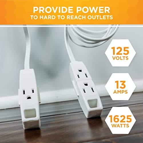 Sofa Cord for Woods; 6 Outlets; 6 Foot Cord; 16 Gauge 3 Prong Plug; White