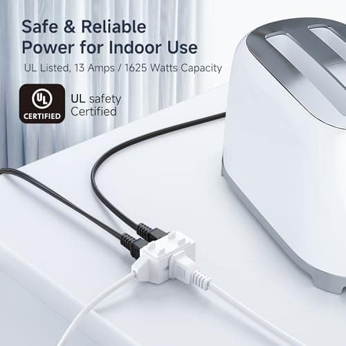Cable Matters 2-Pack 16 AWG 2 Prong Extension Cord, 6 ft, 13A 3-Outlet, Tamper Guard, White