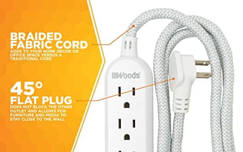 Woods 250 Joules Surge Protector, 3-Outlet, 2.4A USB, White