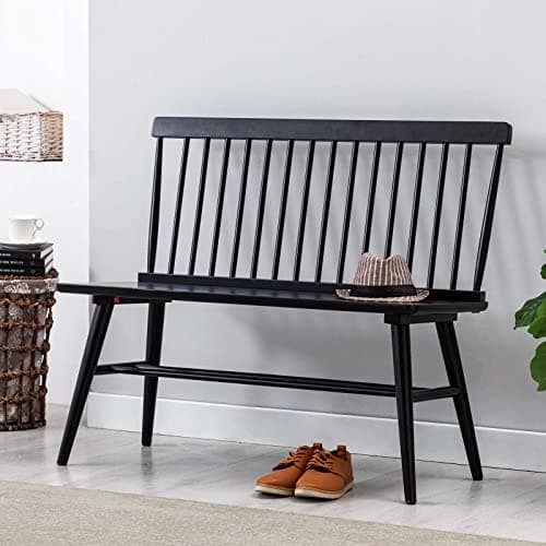 DUHOME Black Farmhouse Wooden Bench with Spindle Back for Entryway Balcony