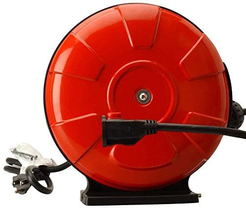 Woods 30Ft 14 Gauge 3 Conductor Locking Plug Red Extension Cord Reel