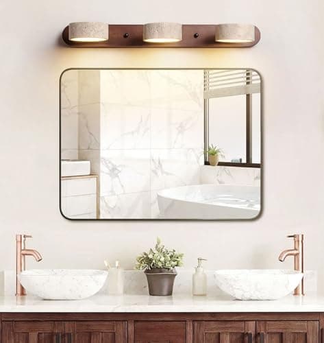 Dark Wood Farmhouse Bathroom Vanity Light - Walnut LED Rotatable Wall Lamp