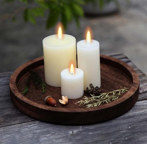 Round Wooden Tray Candle Holder for Home & Table Centerpieces