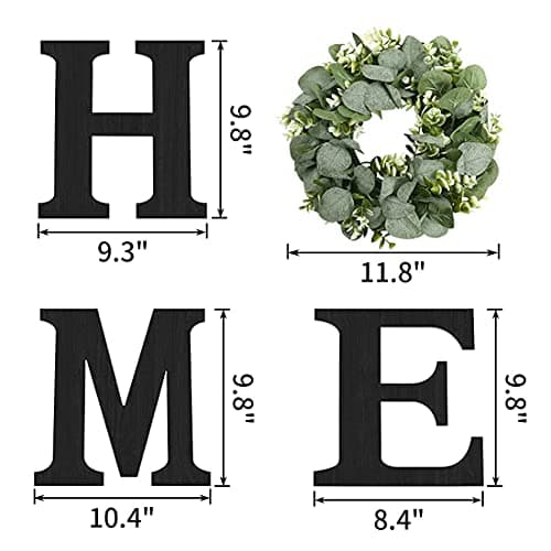 Black Wood Home Sign with Artificial Eucalyptus Wreath for Wall Decor