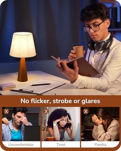 EDISHINE 13.58" Small Table Lamp, Beige Linen Shade, Dark Rosewood Base, Nursery Bedroom Lamp
