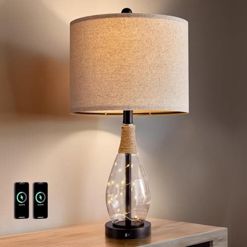 OYEARS 23" USB A+C Bedside Lamps Sets for Bedroom Living Room — Black