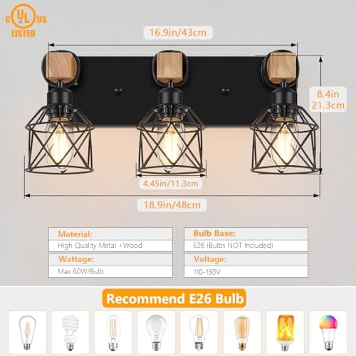 FadimiKoo 3-Light Farmhouse Vanity Light for Bathroom