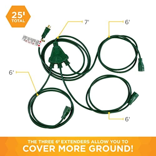 Outdoor Extension Cord 1 to 3 Splitter, Green