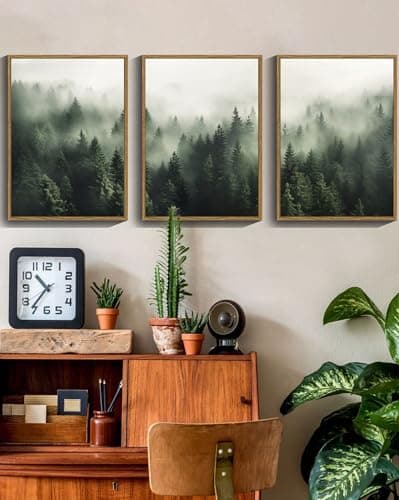 SHENIFY Green Fog Pine Tree Forest Canvas Art 11x14in Modern Framed Decor