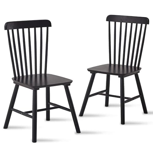 4-Piece Farmhouse Solid Wood Windsor Dining Chair Set with Spindle Back — Black