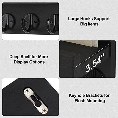 Paulownia Wood Wall Key Holder with Shelf and Hooks