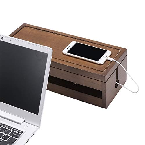 Changsuo Brown Wooden Cable Organizer for Desktop Power Strips