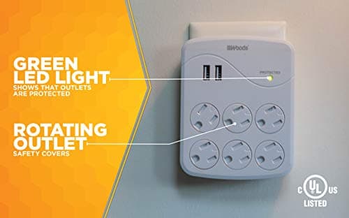 Surge Protector with 6 Outlets and 2 USB Ports, 1000J Protection