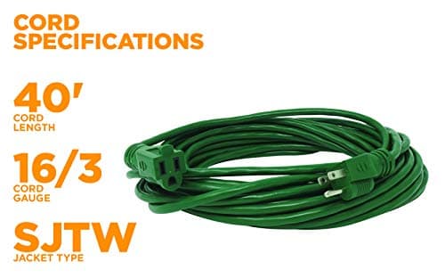 Woods 40ft 16-Gauge Outdoor Extension Cord, SJTW, Green