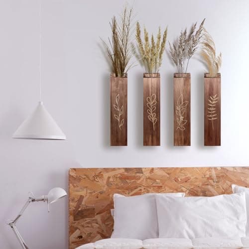 4 Pack Brown Wood Indoor Wall Planter for Living Room and Bedroom