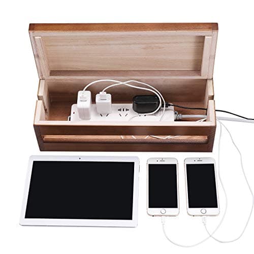 Changsuo Brown Wooden Cable Organizer for Desktop Power Strips