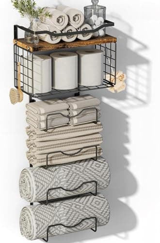 Bathroom Towel Racks, 6-Tier Wall Mounted Towel Holder — Vintage Brown