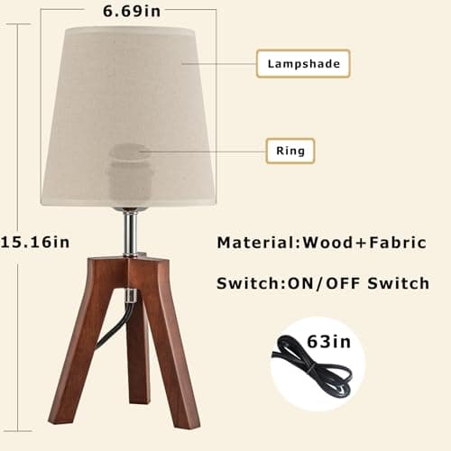 Dreamholder Walnut Nightstand Lamp with Linen Shade for Reading