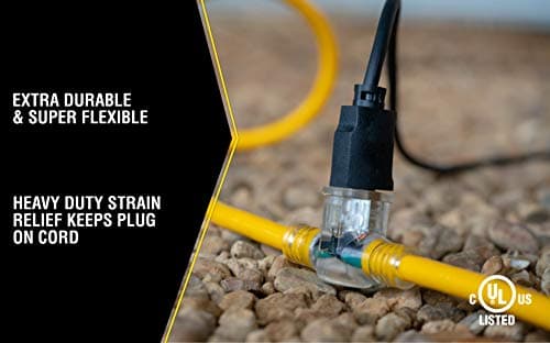 Yellow Jacket 2830 3-Outlet Lighted Adapter Cord, 25 Ft, 3 AWG Copper