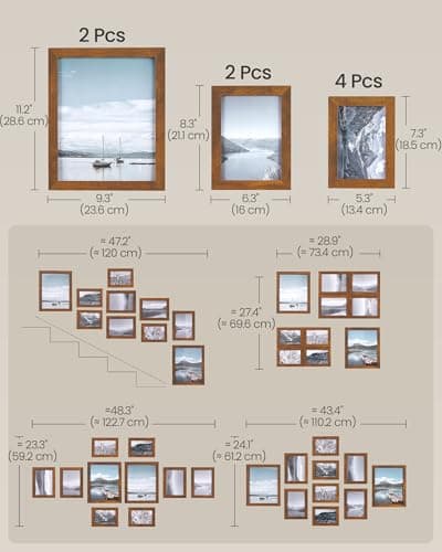 SONGMICS Collage Picture Frames Set of 10, Rustic Brown Glass